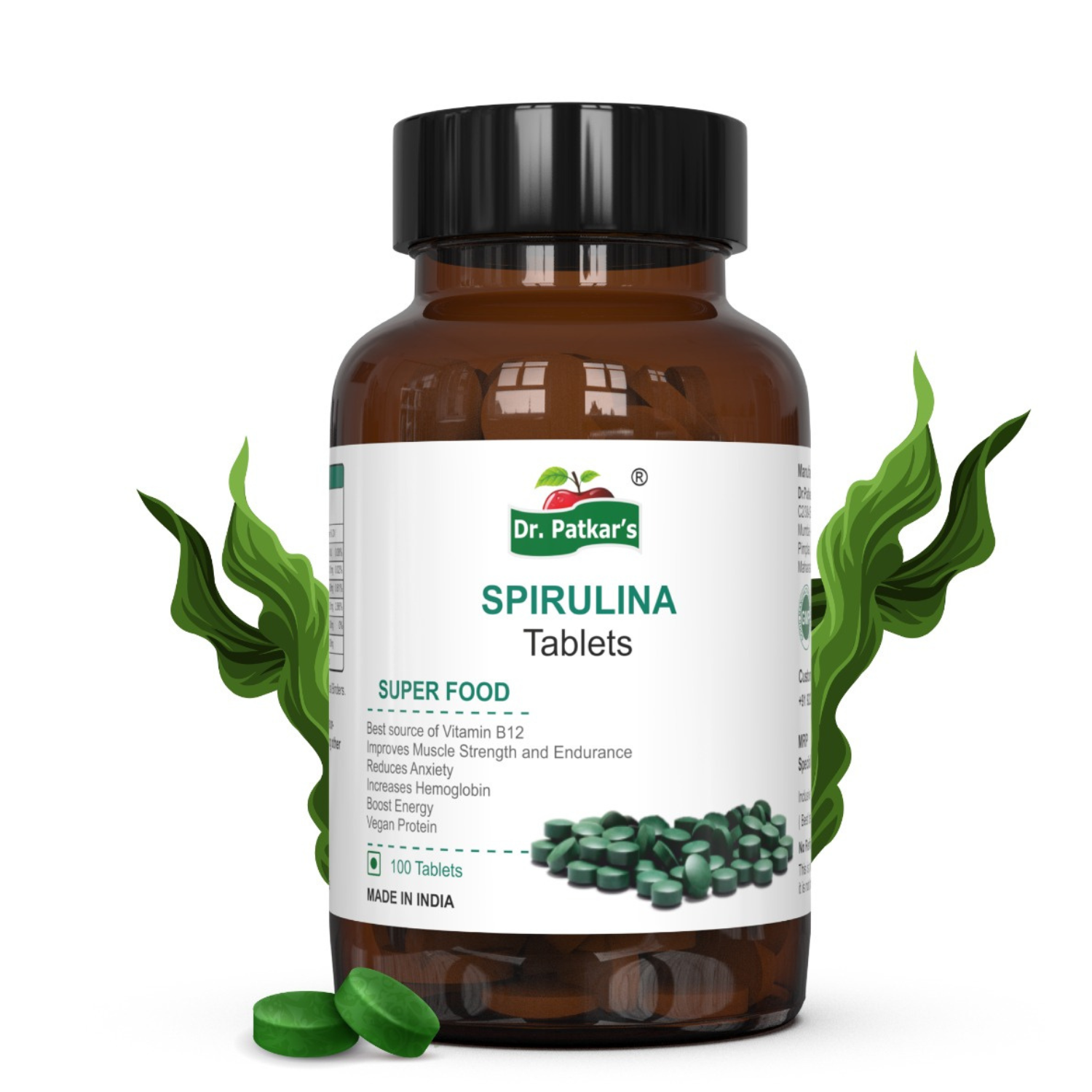 Natural Spirulina Tablets 2000mg per Serving - 100 Tablets | Immunity and Health Supplement | Metabolism Booster | Superfood and Nutritional Supplement | 100% Vegan